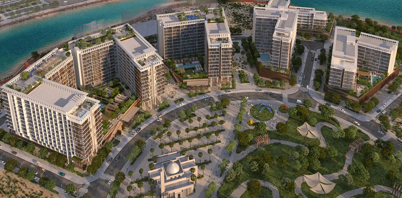 Drone aerial view of Elm at ParkFive in Dubai Production City